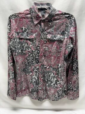 Cowgirl Tuff Western Shirt Womens L/S Metallic Multi-Color Sz Large Snap Buttons